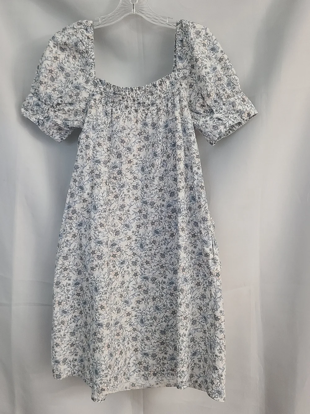 J Crew M Floral Vines Cotton Poplin Smocked Neck Cuffed Puff Sleeves Shift Dress